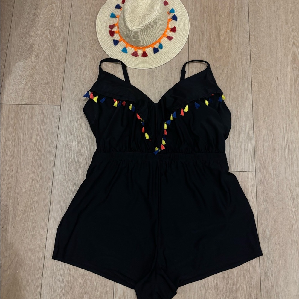 Lane Bryant Women’s Swim Romper with Colorful Tassels